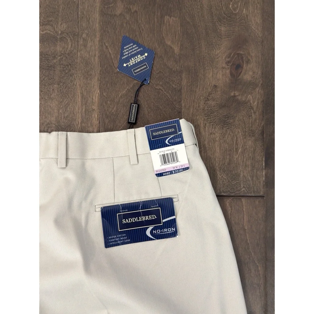 NWT Saddlebred Mens Beige Tan Pleated Chino Comfort Waist Dress Pants Size 38X29